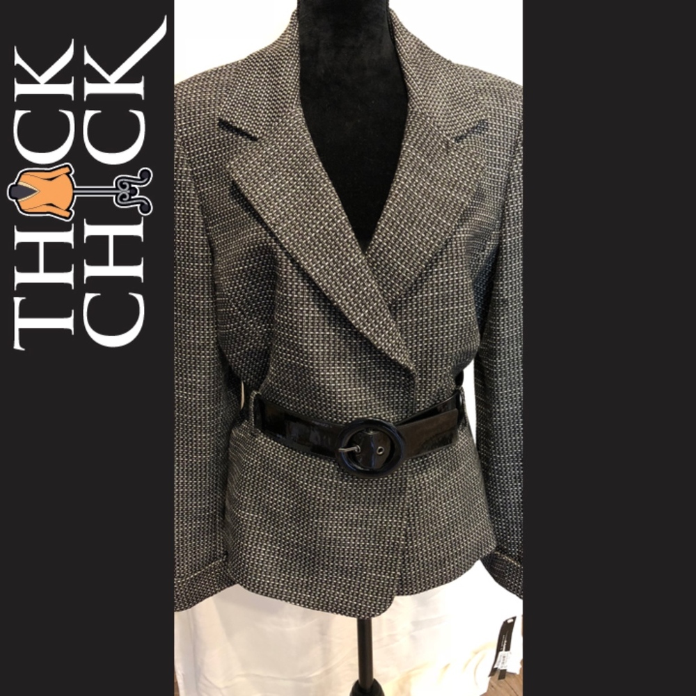 Black & Grey Checked Blazer with Patent Belt